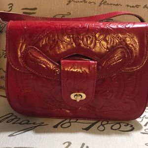 Beautiful Leather embossed bag from Mexico - red!